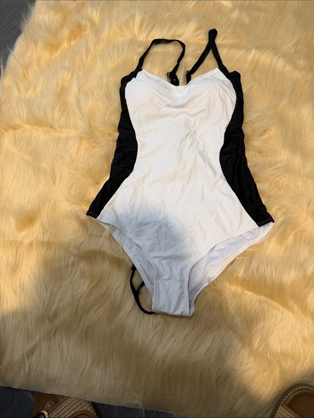 Black and White One-Piece Swimsuit with Front Tie